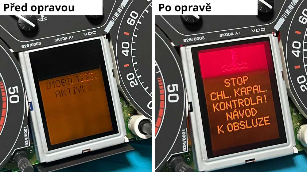 Opravy displejů LCD maxidot přístrojových desek Audi VW Škoda Seat